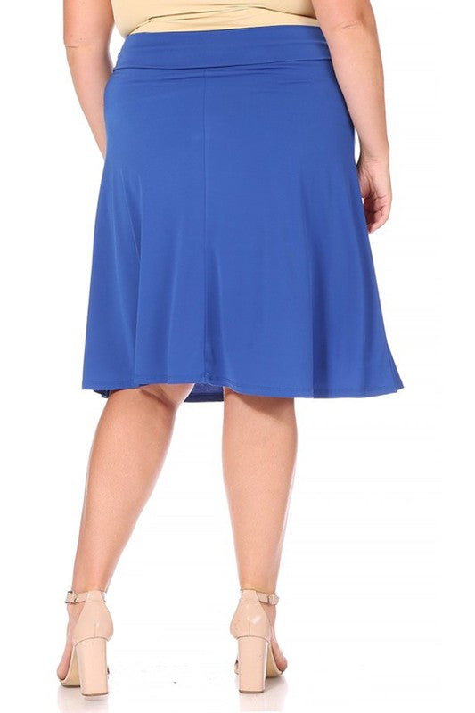 Plus size, solid, A-line pull on skirt Midi Skirt   