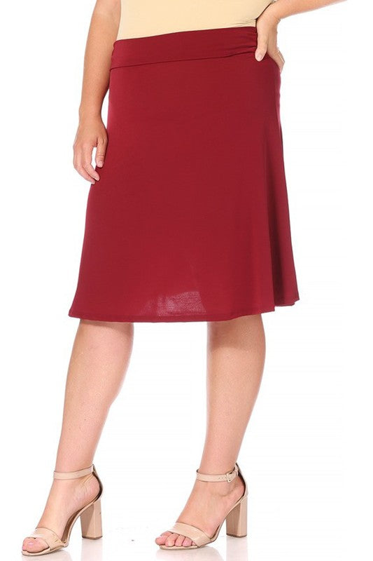 Plus size, solid, A-line pull on skirt Midi Skirt   