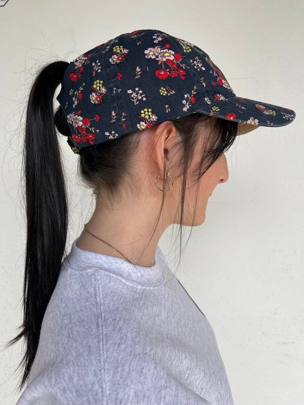 Mama Floral Hidden Pony Hat Cap   