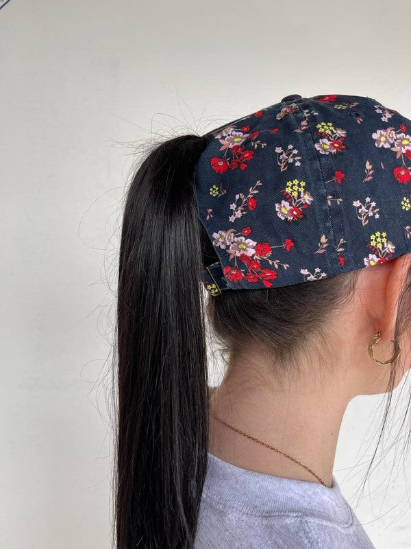 Mama Floral Hidden Pony Hat Cap   