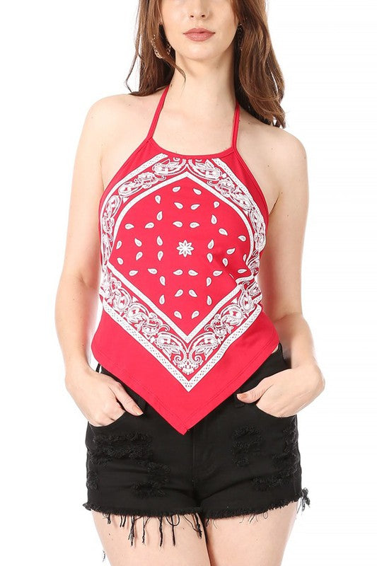 Paisley print bandana halter top Bandana Top Red S 