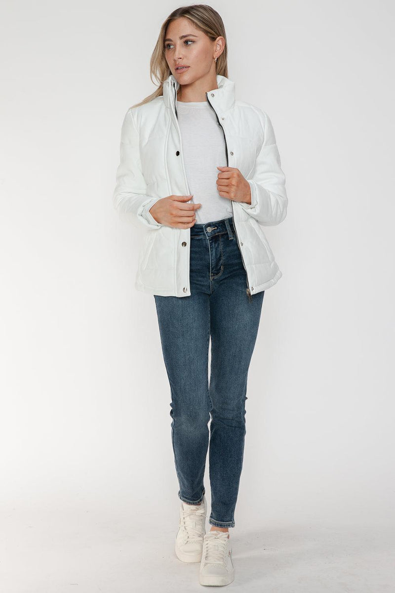 YMI Pocketed Zip Up Turtleneck Puffer Jacket - Three Mad Hatters Mercantile 