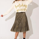 Lurex Fabric Pleated Midi Skirt