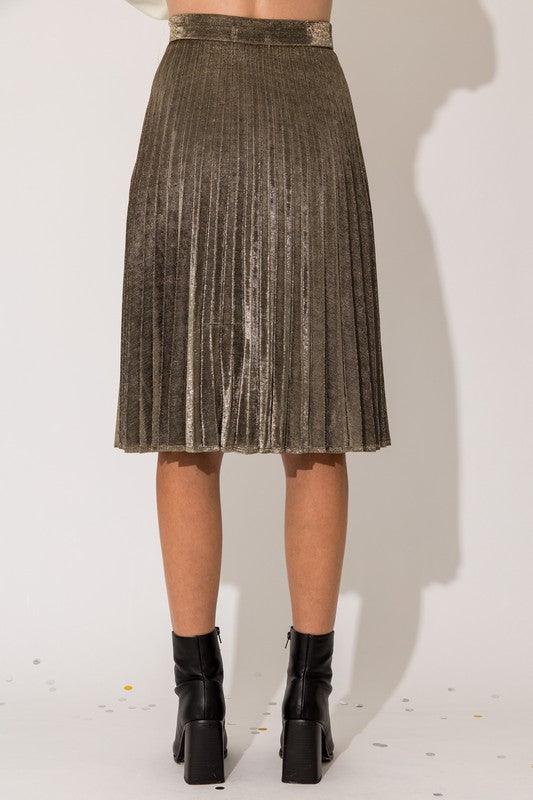 Lurex Fabric Pleated Midi Skirt - Three Mad Hatters Mercantile 