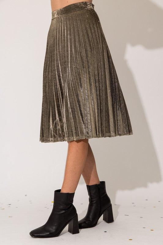 Lurex Fabric Pleated Midi Skirt - Three Mad Hatters Mercantile 