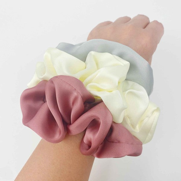 Soft And Full Satin Scrunch Set Of 3 Hair Scrunchy   