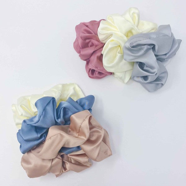 Soft And Full Satin Scrunch Set Of 3 Hair Scrunchy   