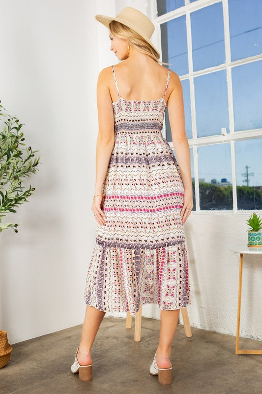 Tribal Print Tiered Dress Womens Midi Dress   