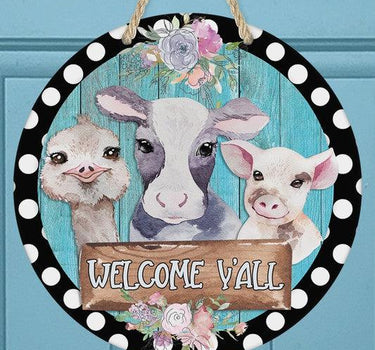 Welcome Yall Farm Animals Door Hanger
