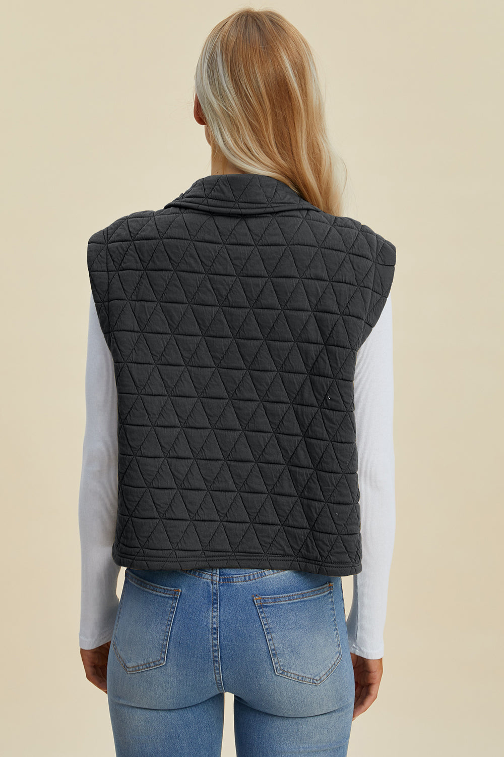 Double Take Pocketed Texture Snap Down Vest Snap Down Vest