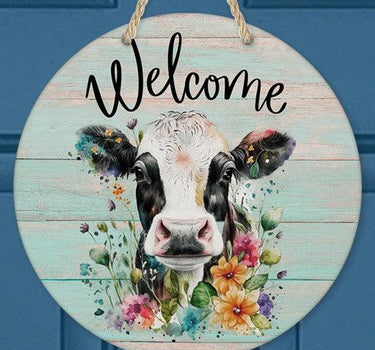 Welcome Cow Floral Wall Sign Door Hanger