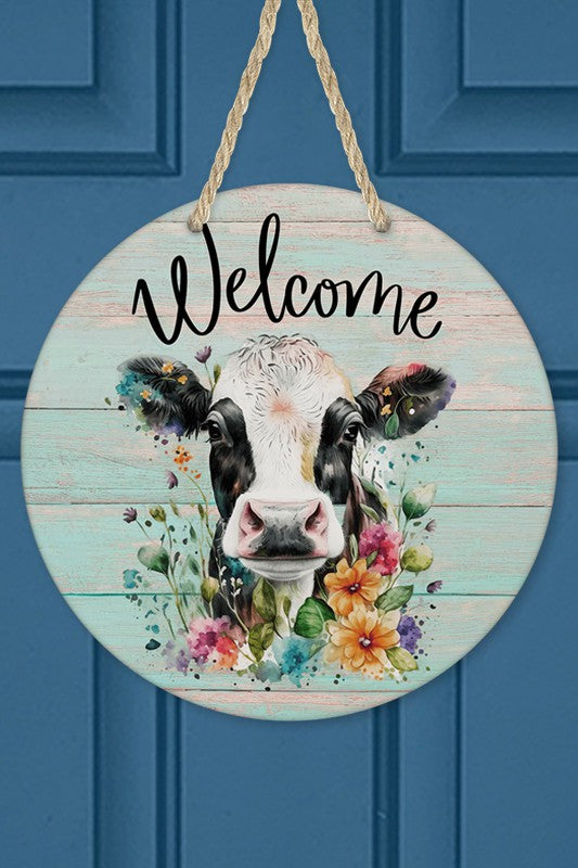 Welcome Cow Floral Wall Sign Door Hanger Door Hanger Multi OS 