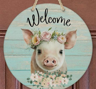 Welcome Pig Floral Wall Sign Door Hanger