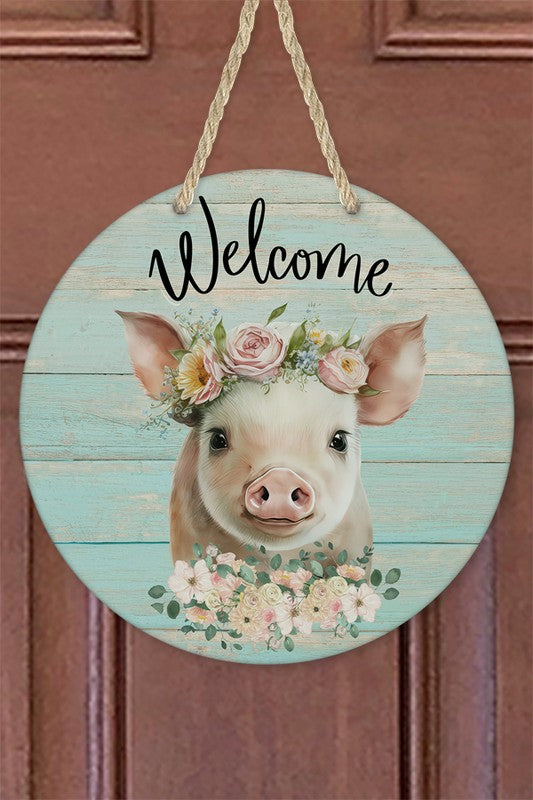 Welcome Pig Floral Wall Sign Door Hanger Door Hanger Multi OS 