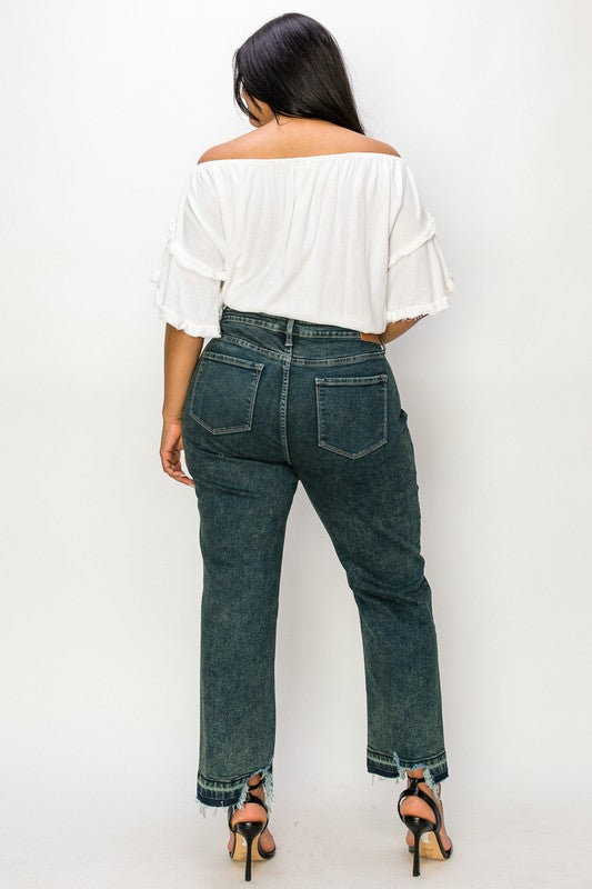 PLUS SIZE - HIGH RISE STRETCH STRAIGHT JEANS Straight Leg Jean   