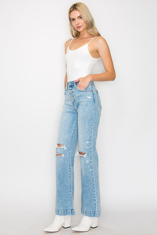 90's Vintage Stretch Wide Leg Jeans Flare Leg Jeans   