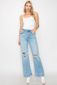 90's Vintage Stretch Wide Leg Jeans Flare Leg Jeans LIGHT STONE WASH 7 