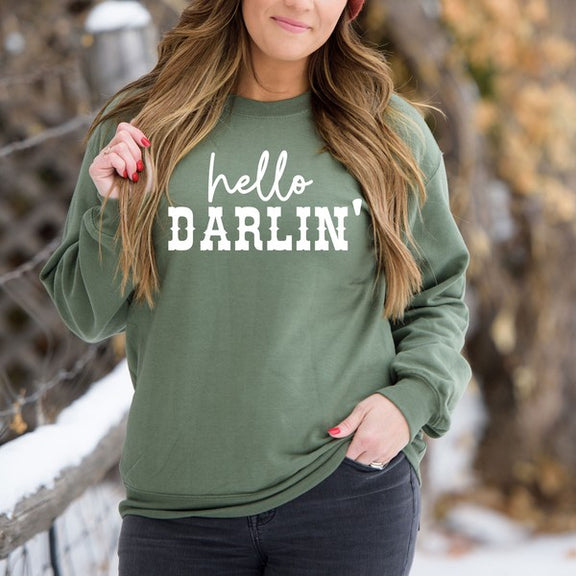 Hello Darlin Graphic Sweatshirt sweatshirt Military Large 