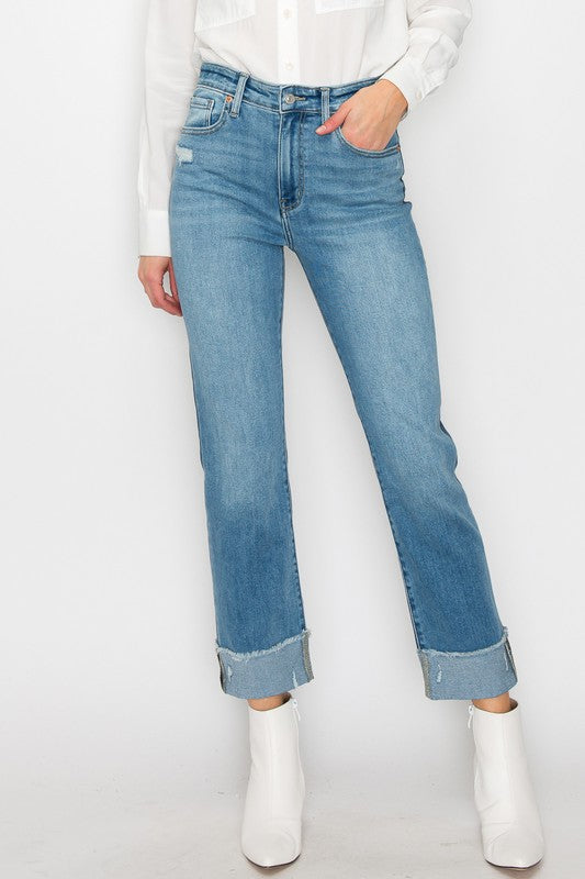 PLUS SIZE - HIGH RISE STRAIGHT JEANS Straight Leg Jean   