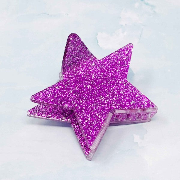 Dipped In Glitter Star Hair Claw Hair Claw Fuschia OS 