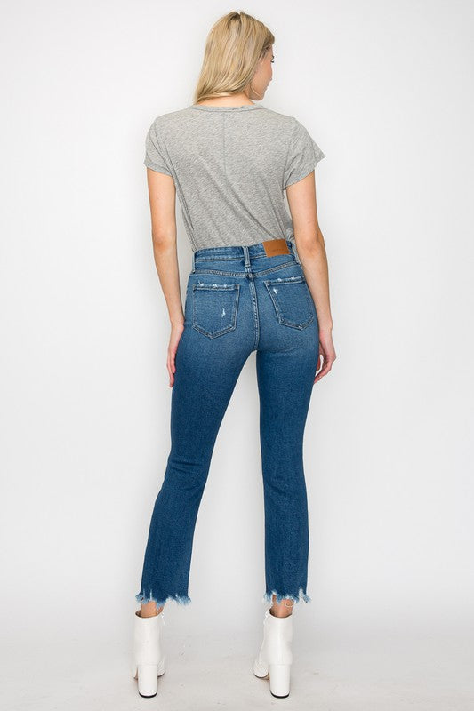 Raw Edge Rebel: High-Rise Slim Straight Jeans Straight Leg Jeans