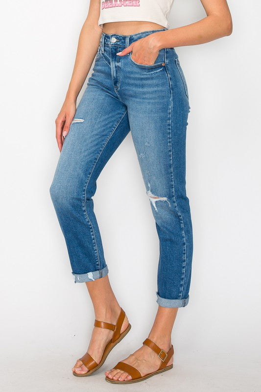 HIGH RISE TAPERED LEG Cropped Jeans   