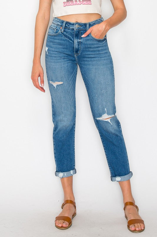 HIGH RISE TAPERED LEG Cropped Jeans   