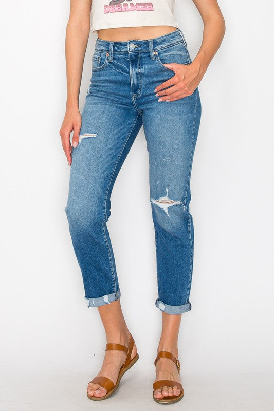 PLUS SIZE / HIGH RISE TAPERED LEG Cropped Jeans   