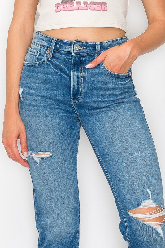 PLUS SIZE / HIGH RISE TAPERED LEG Cropped Jeans   