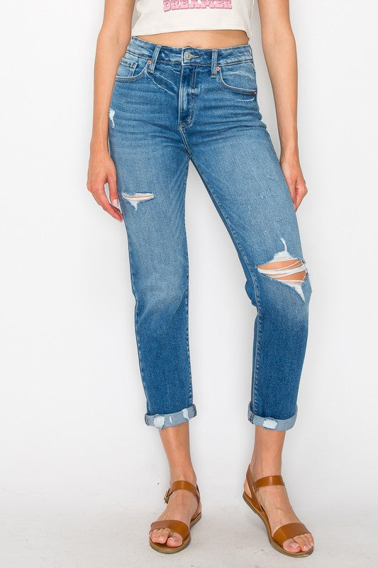 PLUS SIZE / HIGH RISE TAPERED LEG Cropped Jeans   