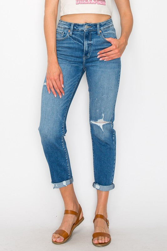 PLUS SIZE / HIGH RISE TAPERED LEG Cropped Jeans   