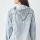 RISEN Distressed Drawstring Hooded Denim Jacket Womens Jacket