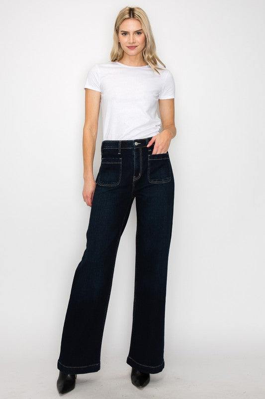 HIGH RISE MODERN WIDE Wide Leg Jeans DARK STONE WASH 3 