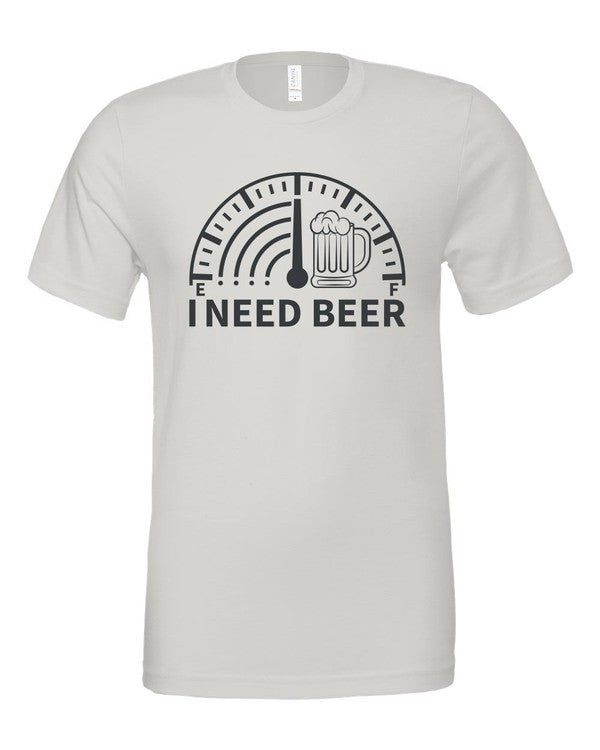 I Need Beer Crew Neck Graphic T-shirt Plus  Silver 2X 