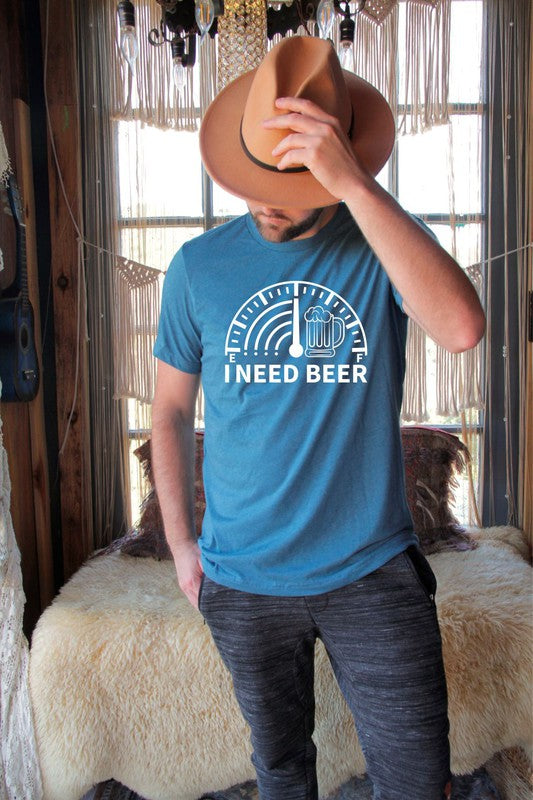 I Need Beer Crew Neck Graphic Tee Mens T-shirt Heather Deep Teal L 