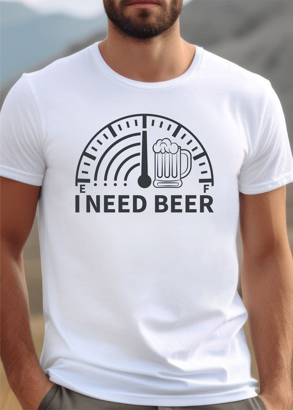 I Need Beer Crew Neck Graphic Tee Mens T-shirt White L 