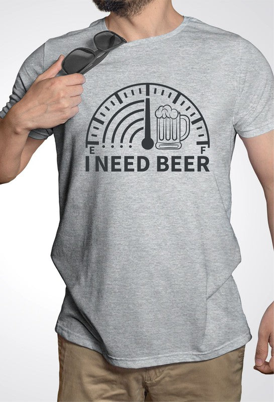 I Need Beer Crew Neck Graphic Tee Mens T-shirt Grey L 