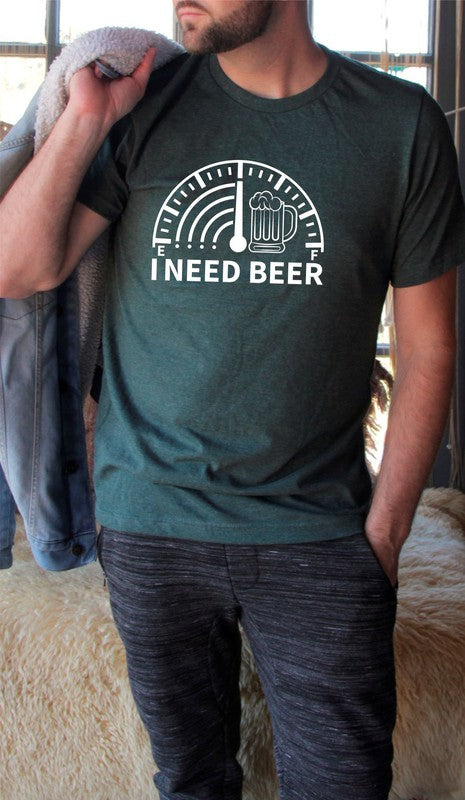 I Need Beer Crew Neck Graphic Tee Mens T-shirt Oxford Grey L 