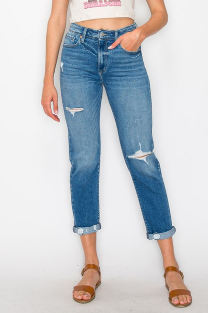 HIGH RISE TAPERED LEG JEANS Cropped Jeans MEDIUM STONE WASH 3 