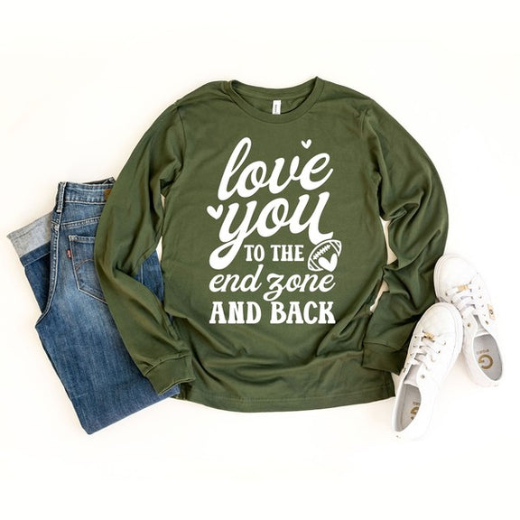 To The End Zone And Back Long Sleeve Graphic Tee Graffic Tee Olive Large 