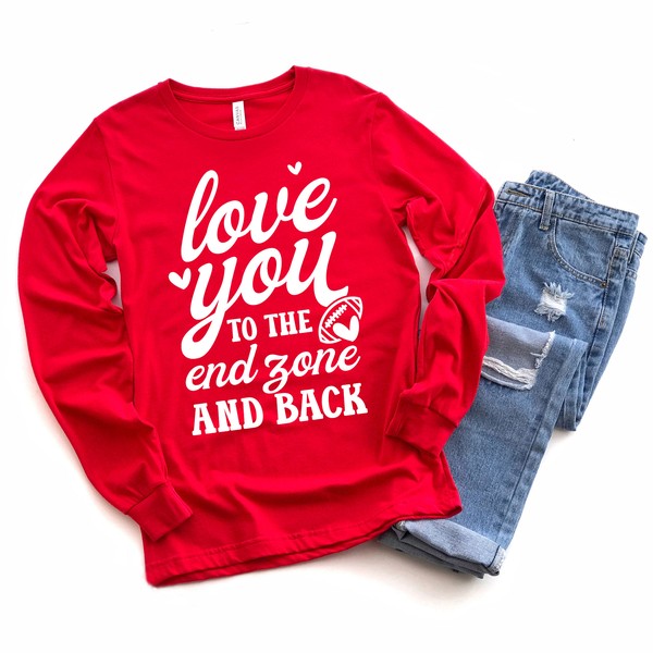 To The End Zone And Back Long Sleeve Graphic Tee Graffic Tee Red Large 