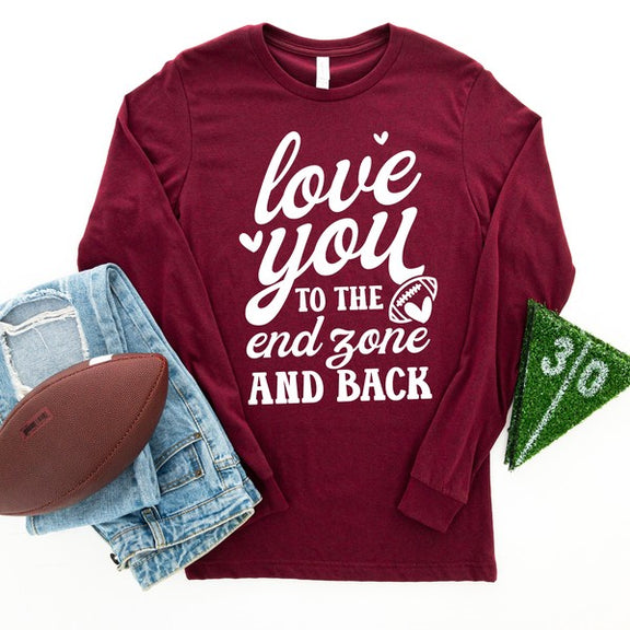 To The End Zone And Back Long Sleeve Graphic Tee Graffic Tee Maroon Large 