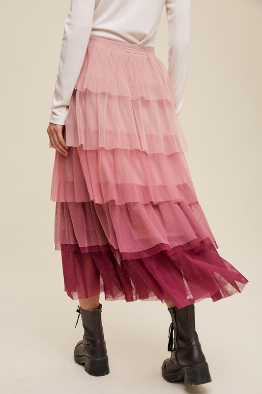 Gradient Style Tiered Mesh Maxi Skirt Maxi Skirt   