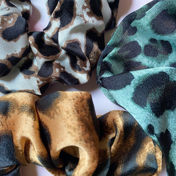 Leopard Satin Scrunch Set Of 3 Scrunchy   