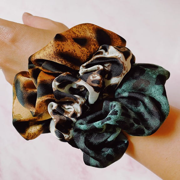 Leopard Satin Scrunch Set Of 3 Scrunchy Leopard OS 