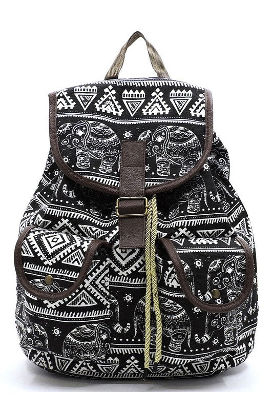 Tribal Printed Canvas Backpack Backpack BLACK one 