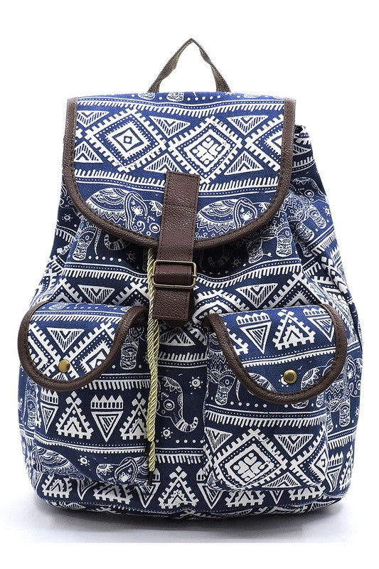 Tribal Printed Canvas Backpack Backpack NAVY one 