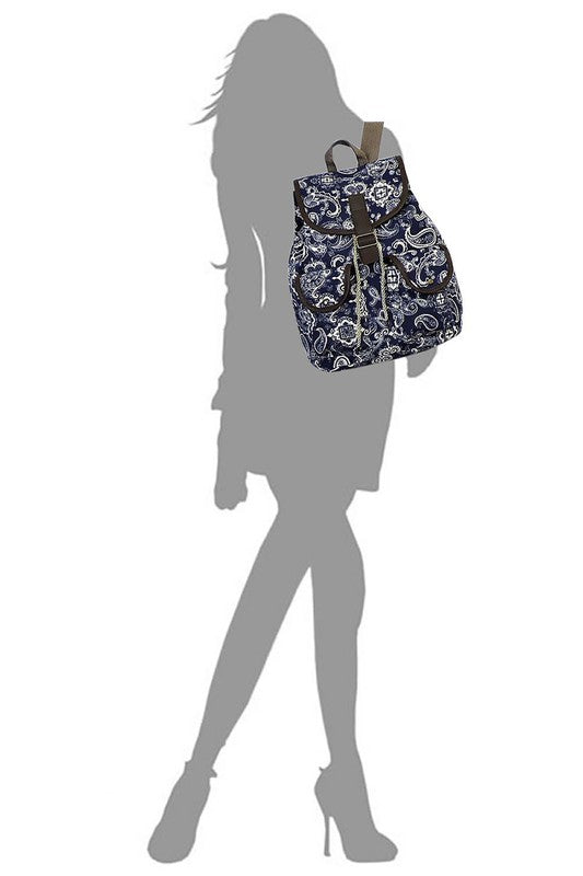 Paisley Printed Canvas Backpack Backpack   