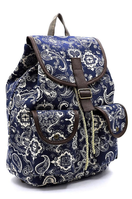 Paisley Printed Canvas Backpack Backpack   