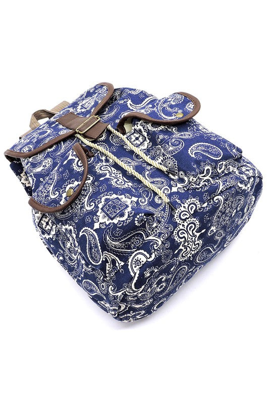 Paisley Printed Canvas Backpack Backpack   